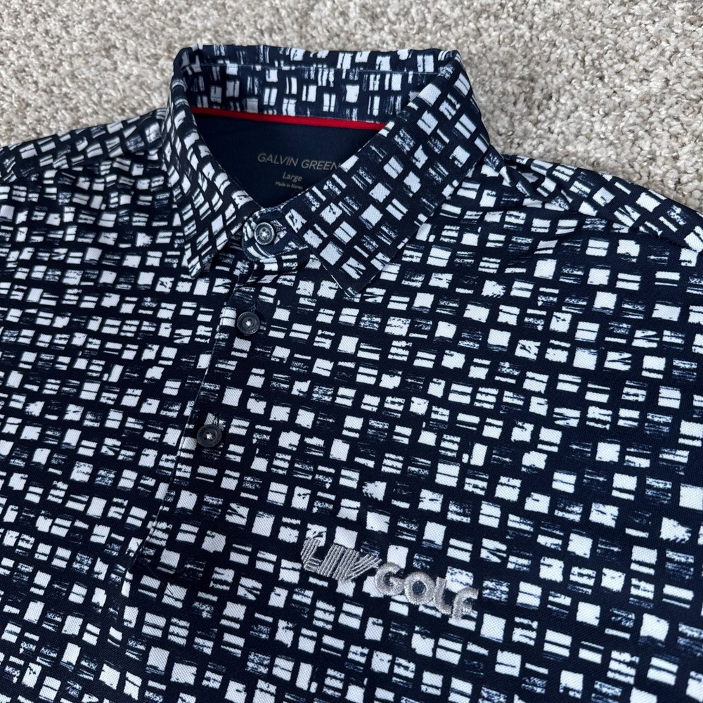 Galvin Green Polo Shirt Mens Large Navy Geometric LIV Golf Performance Athletic